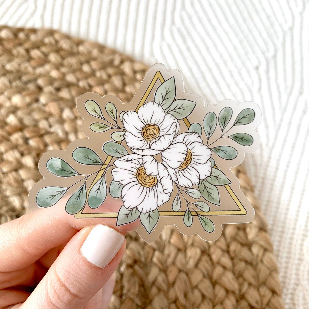 Clear Gold Triangle Floral Sticker 3x3in.