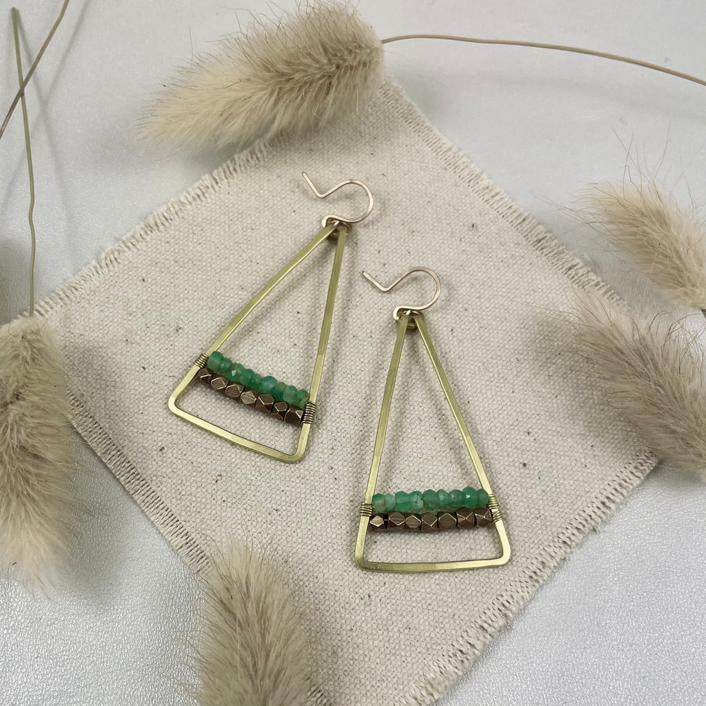 Triangle with Brass and Stone Earrings
