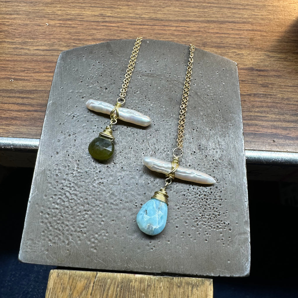Pearl Stick and Stone Brio Necklace
