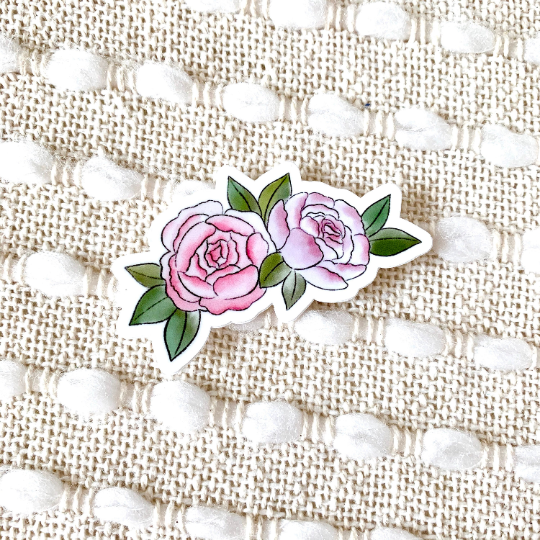 Watercolor Peonies Sticker 3x1 in.