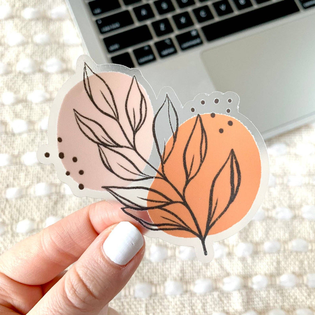 Clear Pink Leaves Sticker 3x3in.