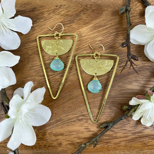Triangle with Half Circle and Stone Earring