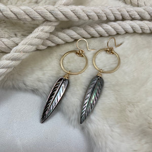 Mother of Pearl Feather and Mini Hoop Earrings