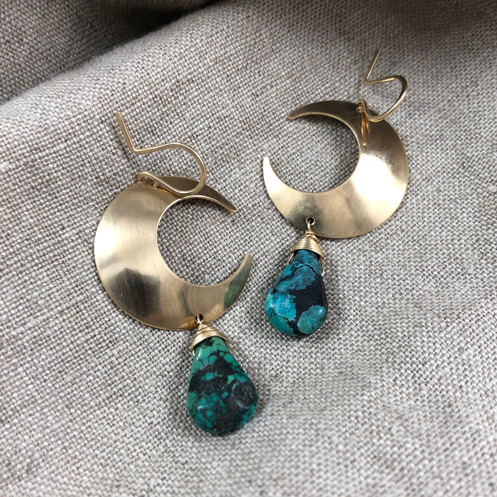 Moon and Single Stone Earring