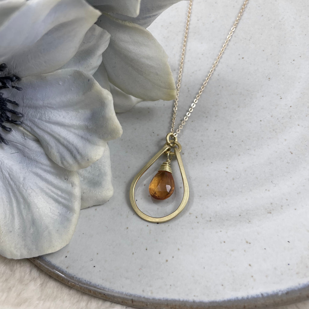 Small Teardrop and Stone Necklace