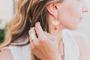 Triangle with Half Circle and Stone Earring
